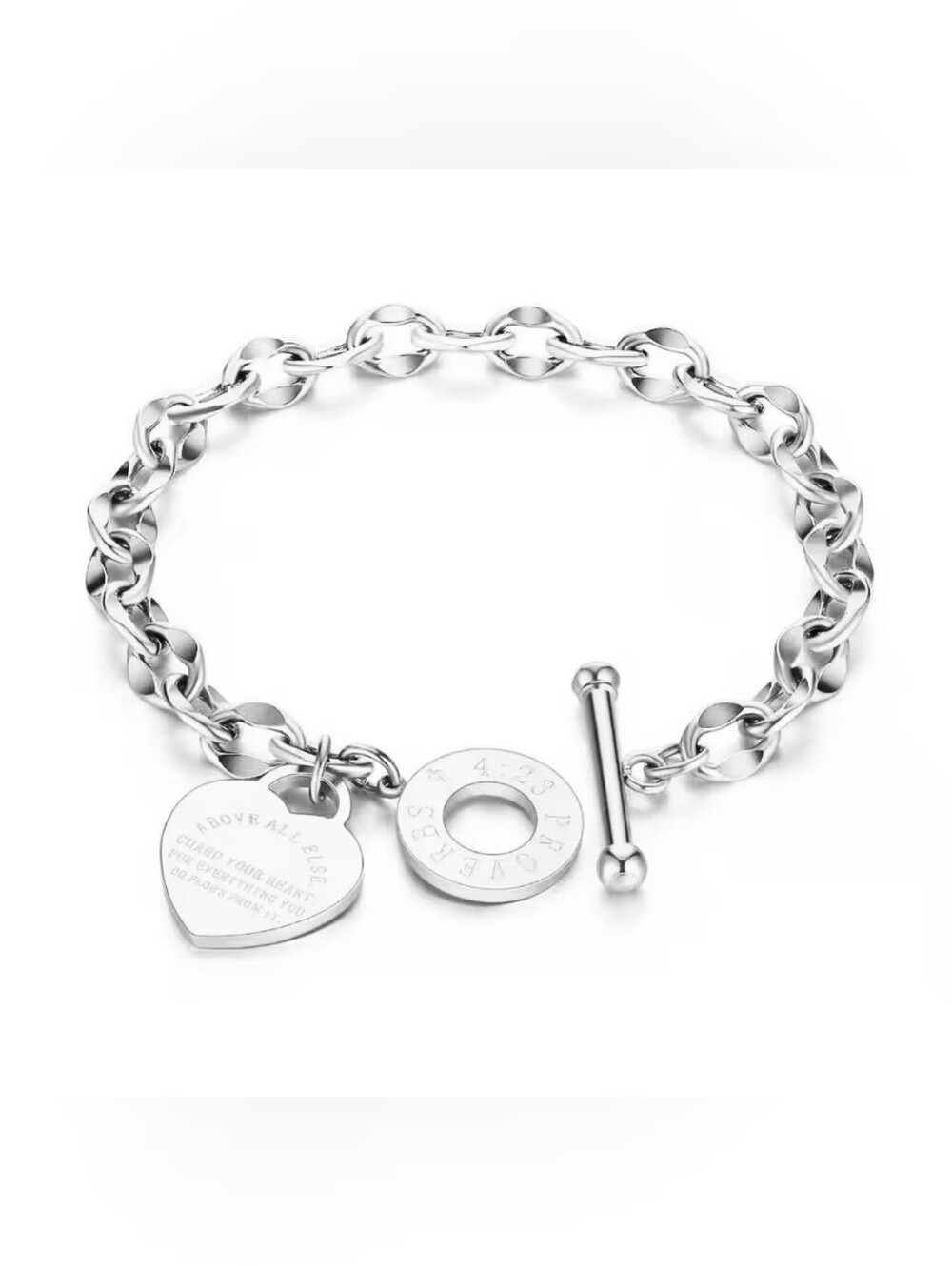 Sterling Silver Heart Toggle Charm Bracelet - Silver